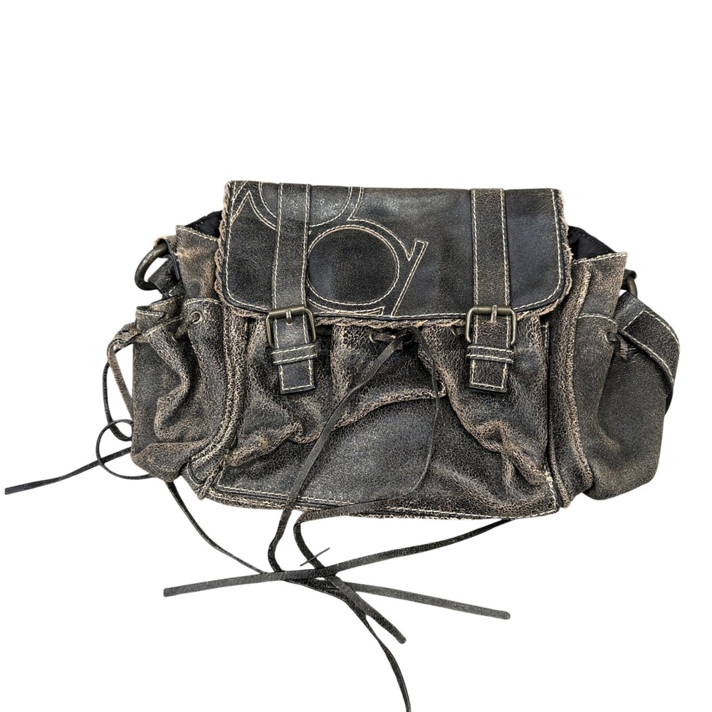 Purificacion Garcia Shoulder Bag Womens OS Black Distressed Leather Cargo Tassel